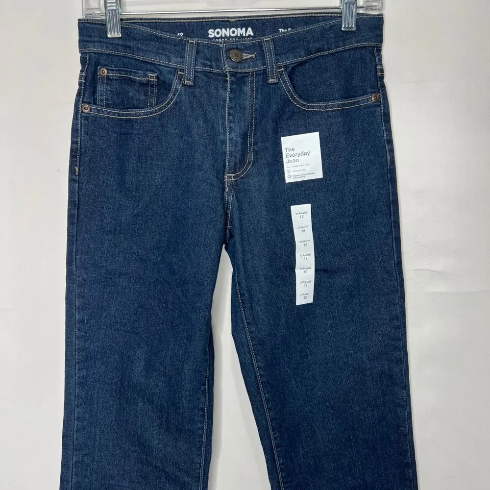 NWT Sonoma Boy’s Jeans sz 12 Everyday Dark Wash Straight Pants Adjustable Waist